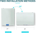 Glass Whiteboard 36x24 Magnetic Dry Erase White Board, Modern Tempered Glass Board for Wall, 3x2' Frameless Wall Hanging Mount Glassboard for Home Office School