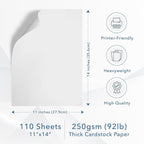 MOS Cardstock Paper – 11” x 14”, 250 GSM, 110 Sheets – Heavyweight White Poster Board Paper for Menus, Certificates & Crafts – Smooth Finish, Printer-Friendly