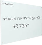 Magnetic Glass Writeboard 48"X36" Premium Tempered Dry Erase Boards Wall Mounted Frameless Whiteboard Bulletin Message Boards (White)