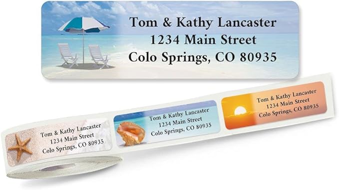 Colorful Images Calm Seas Rolled Personalized Return Address Mailing Labels with Dispenser, Customize with Name & Shipping Address, 500 ¾” x 2½” Self Adhesive, Easy Peel Label Roll