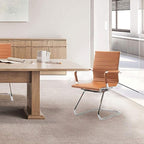 Office Desk Chair No Wheels Set of 6 PU Leather Computer Chairs Mid Back Guest Chairs for School Reception Conference Waiting Room, Terracotta