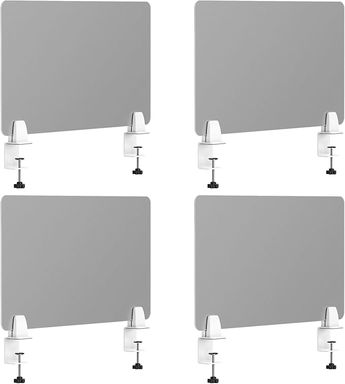 Desk Divider 4 Pcs Desk Privacy Panel 23.6''L x 15.8W'' Office Partitions Grey Acrylic Panel Pack of 4 Desk Divider Partition with Adjustable Universal Base