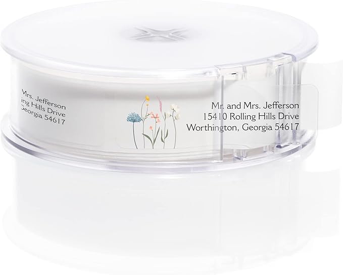 Clear Wildflower Rolled Address Labels / 250 Personalized Return Address Labels/Designer Address Stickers in Elegant Plastic Dispenser