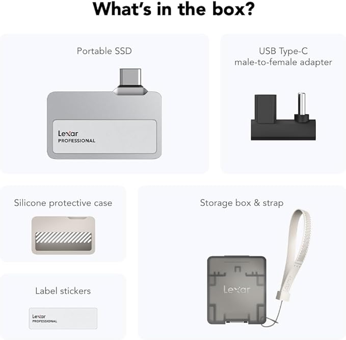 Lexar 1TB Professional Go Portable SSD, Supports Apple 4K 60fps ProRes, Up to 1050MB/s, USB 3.2 Gen 2, Rugged, IP65, Ultracompact, Compatible w/iPhone 15/16, External SSD (LSL400X001T-RNSNU)