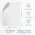 MOS White Cardstock Paper - 8.5" x 11" Heavy Card Stock (110 Sheets) - For Crafting, Resume Paper, Business Cards, Invitations, Menus & Certificates - Smooth Finish, Printer-Friendly