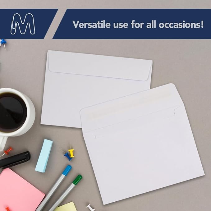 MOS A6 Invitation Envelopes – 4-3/4" x 6-1/2" White Mailing Envelopes Self Seal (500 Count) – 120GSM/ 32LB Bond Heavy Duty – Gift Card, Business, Wedding, Card
