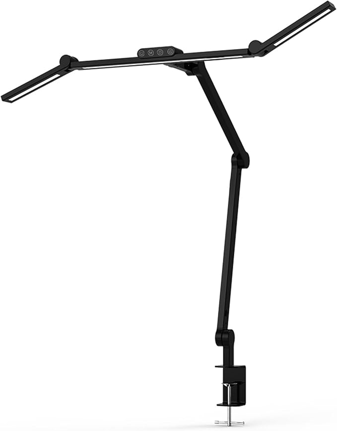 Mount-It! LED Desk Lamp with Adjustable Swing Arms and Clamp Base, Touch Control, Stepless Dimming, and 5 Color Temperatures, Eye-Caring Lighting for Work, Study, and Crafting