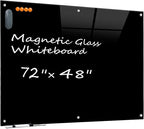 KIZZBY Magnetic Glass Dry Erase Board - Large Black Whiteboard for Wall 72"x48" Frameless Black Board for Office, Home & School
