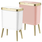Procade 2Pack Office Trash Can with Lid, Bathroom Garbage Bin with Gold Edge, Modern Pink Trash Can for Bedroom, Slim Waste Basket Plastic Trash Bin for Room,Kitchen, Living Room,Toilet, 4 Gallon
