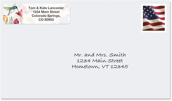 Colorful Images Fluttering Hummingbirds Rolled Personalized Return Address Mailing Labels with Dispenser, Customize with Name & Shipping Address, 250 ¾” x 2½ Self Adhesive, Easy Peel Label Roll