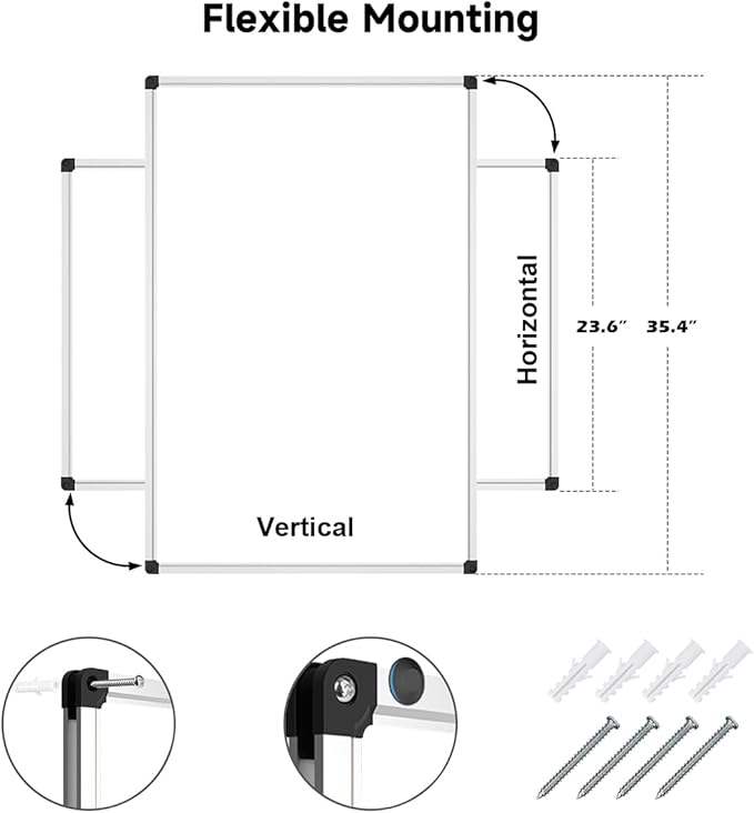 XBoard Magnetic Whiteboard 36 x 24 Inch, Dry Erase White Board for Wall with Marker Tray 3' x 2' | Aluminum Frame Message Presentation Board for Home School & Office