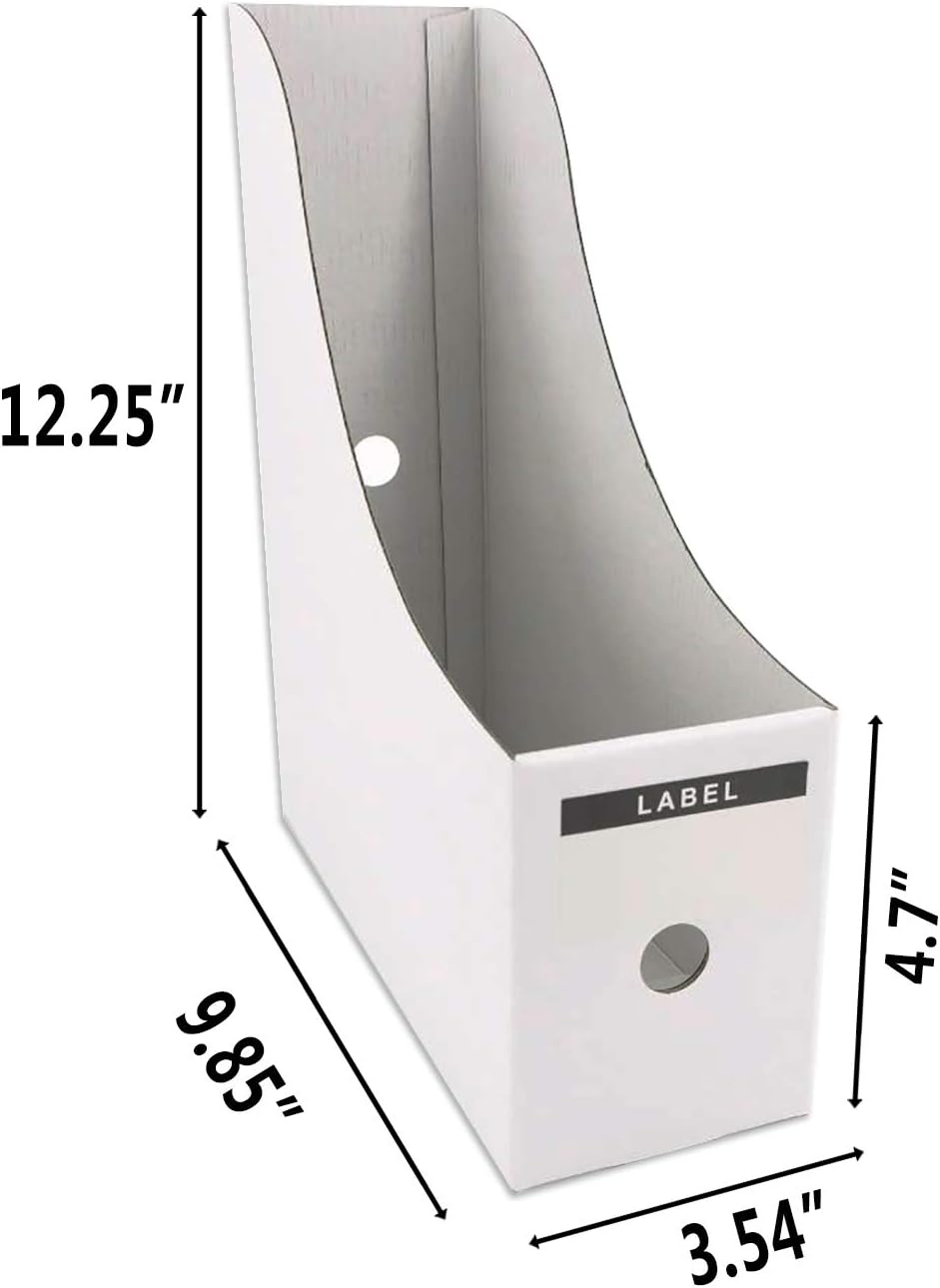 HUAPRINT White Magazine Holder(6 Pack) Cardboard Magazine File Holder-Folder Holder,Magazine Organizer,Document Organizer,Magazine Storage Box,With Labels