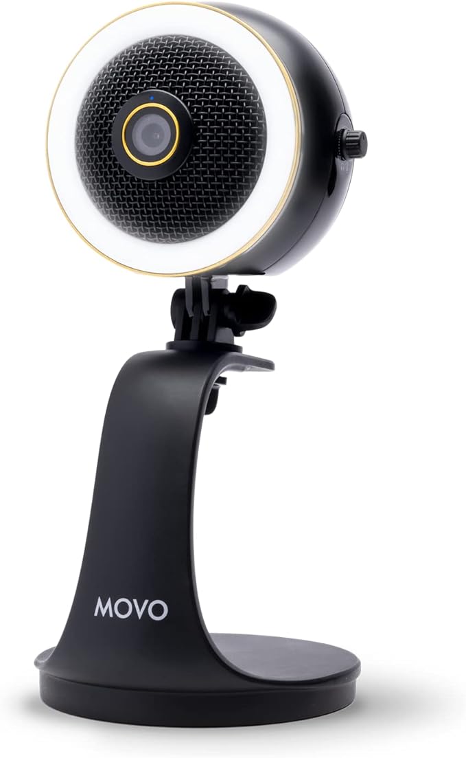 Movo WebMic HD Pro All-in-One Webcam with Microphone and Ring Light- 1080p HD Camera, Pro Cardioid Condenser Microphone, LED Ring Light -HD Webcam for Streaming, Video Conferencing, Recording, Gaming