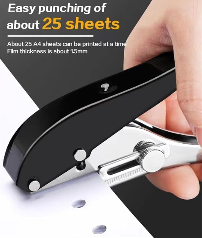 Single Hole Punch 1/4 inch-6mm Round Heavy Duty Hole Puncher Badge Hole Punch Paper Punch Portable Hand Held Long Hole Puncher for Craft Paper Plastic Cardboard Business Card Photos-Black