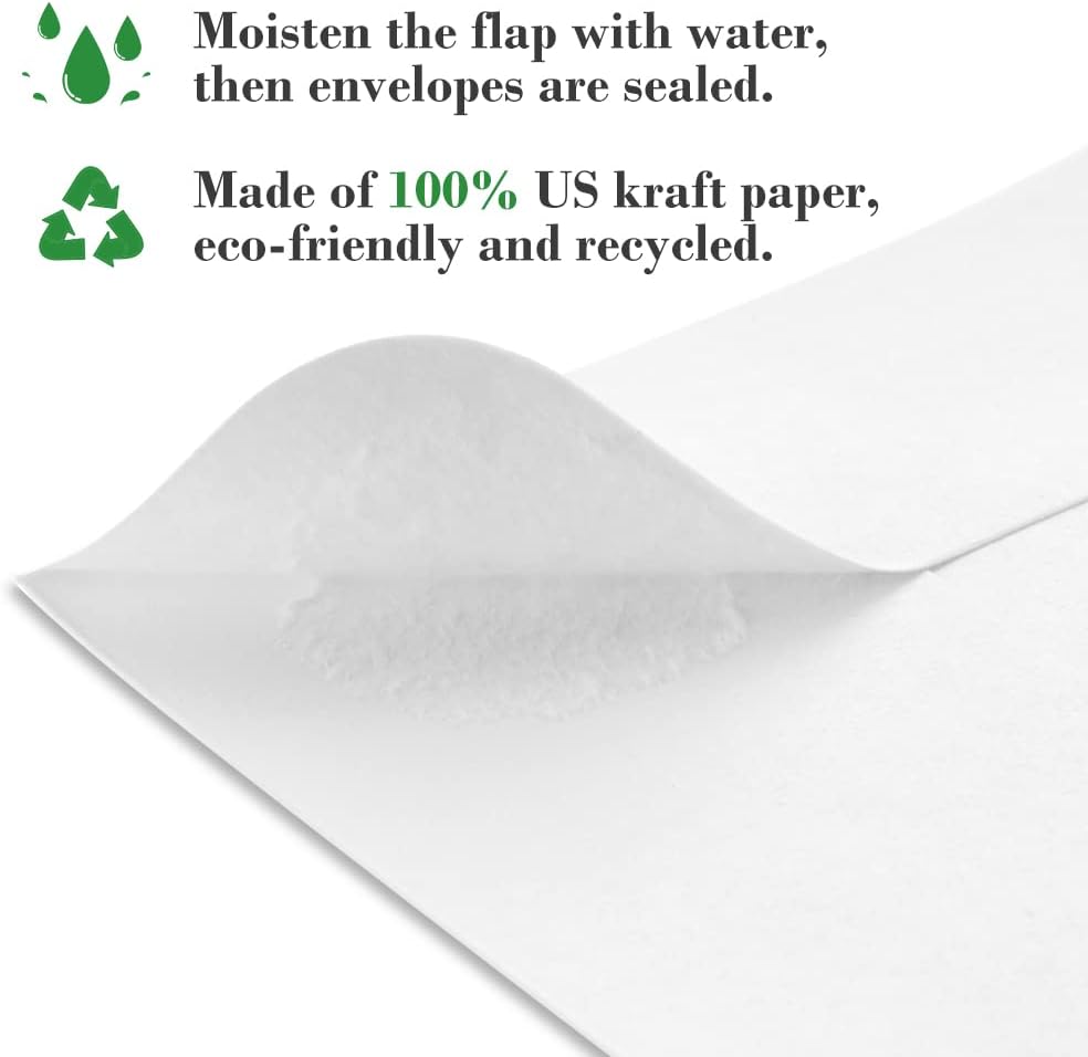 ValBox 3.5x6.5 Money Envelopes, White Kraft #7 Coin Envelopes, Small Parts Envelope with Gummed Flap for Seed, Cash, Budgeting (Pack of 100)