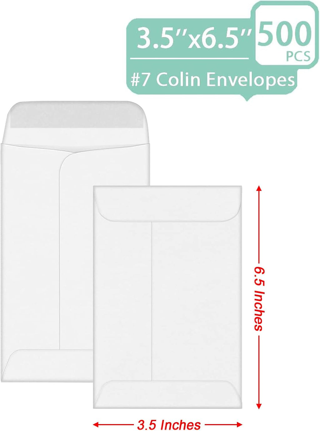 500 PCS #7 Coin Envelopes, 3.5 x 6.5 inches White Kraft Envelopes Classic Small Parts Envelopes with Self Adhesive Gummed Flap for Coins, Cash, Credit Cards, Seeds