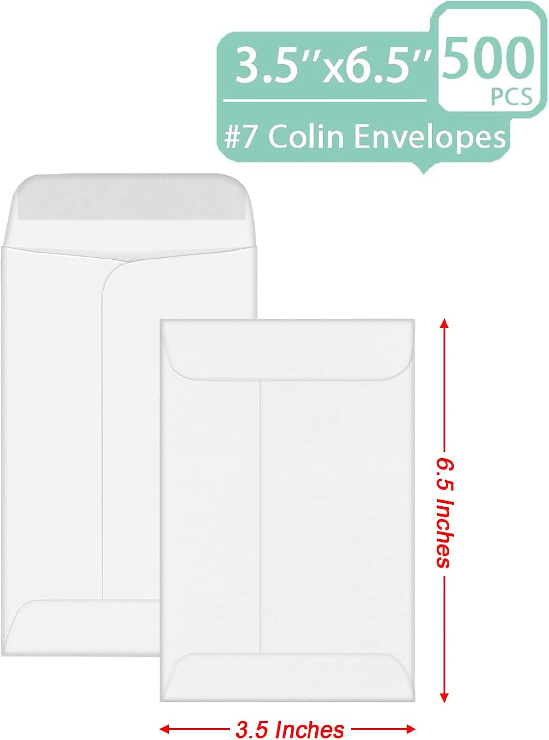 500 PCS #7 Coin Envelopes, 3.5 x 6.5 inches White Kraft Envelopes Classic Small Parts Envelopes with Self Adhesive Gummed Flap for Coins, Cash, Credit Cards, Seeds