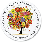 Colorful Images Blooming Tree Floral Return Address Mailing Labels, Personalize with Name & Address, Set of 144 Self Adhesive, Easy Peel Flat Label Sheets, Round, 1 Design
