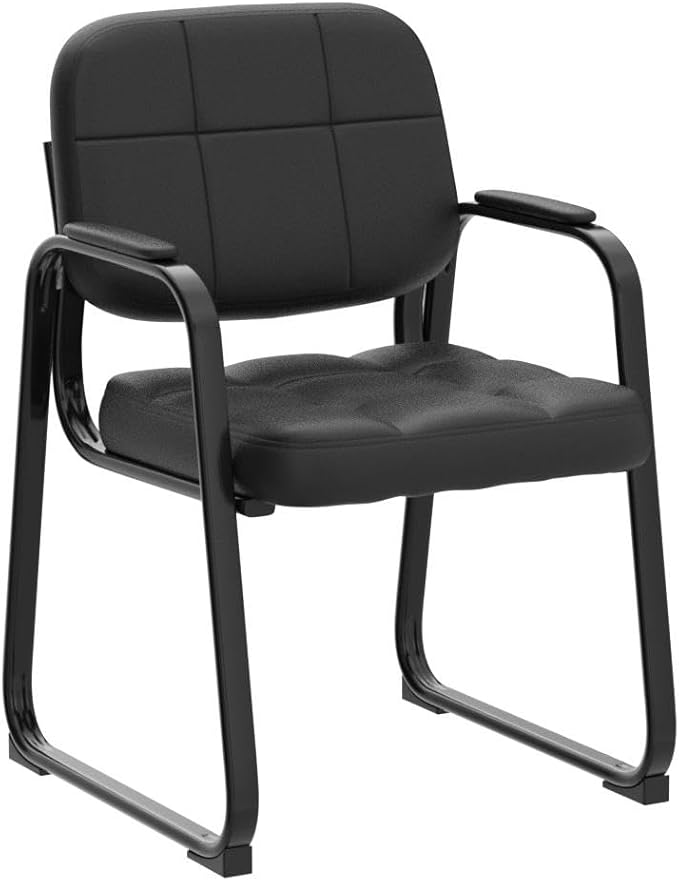 CLATINA Waiting Room Guest Chair with Bonded Leather Padded Arm Rest for Office Reception and Conference Desk Black with Sled Base 4 Pack