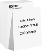 OcePor 200 Sheets White Cardstock 8.5” x 11”, 92lb/250gsm Card Stock, Thick Card Stock Paper, Heavy Cardstock Paper for Printer, Resume, Scrapbooks, Art, Crafts, Business Cards