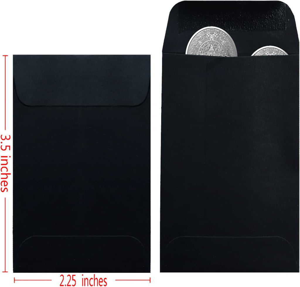 200 Pack #1 Black Coin Envelope 2.25 X 3.5 inches Kraft Envelopes Classic Small Parts Envelopes with Self Adhesive Gummed Flap for Coins Cash Credit Cards Seeds