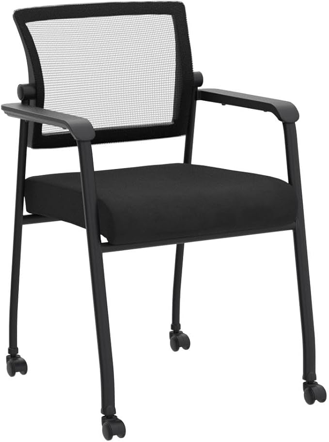 Waiting Room Chairs with Wheels, Adjustable Mesh Backrest, Desk Chair with Ergonomic Lumbar Support and Thickened Seats Cushion, 4 Pack Black