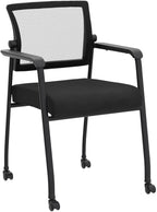 Waiting Room Chairs with Wheels, Adjustable Mesh Backrest, Desk Chair with Ergonomic Lumbar Support and Thickened Seats Cushion, 4 Pack Black