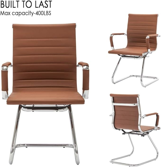 Office Desk Chair Set of 6,No Wheels PU Leather Computer Chairs Mid Back Guest Chairs with Seld Base for School/Reception/Conference/Waiting Room,Cafe