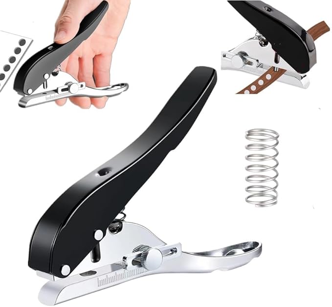 Single Hole Punch 1/4 inch-6mm Round Heavy Duty Hole Puncher Badge Hole Punch Paper Punch Portable Hand Held Long Hole Puncher for Craft Paper Plastic Cardboard Business Card Photos-Black