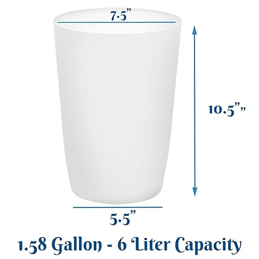 HOLDN’ STORAGE Small Trash Can - 1.58 Gallon Open Top Waste Bin, Compact Waste Can Perfect for Bathroom, Kitchen, Office, Dorm - Durable Garbage Can - Glossy White