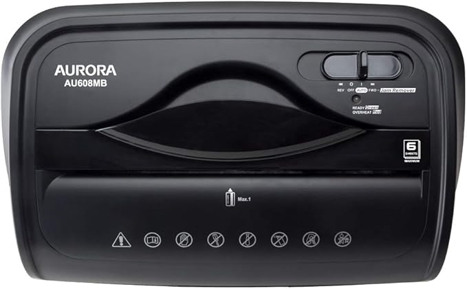 Aurora AU608MB High-Security 6-Sheet Micro-Cut Paper Credit Card Shredder with 3.5-Gallon Wastebasket, 4-Minute Continuous Running Time, Security Level P-4