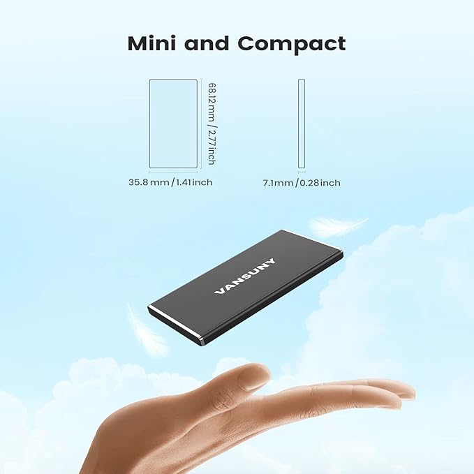 Vansuny 500GB Portable External SSD, USB 3.1 Gen2 450MB/s High-Speed Data Transfer, Metal USB C Mini Portable External Solid State Drive for PC, Laptop, Phones and More