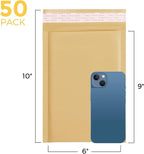 Fuxury Kraft Bubble Mailer 6x10 Inch 50 Pack，Strong Adhesion Padded Envelopes,Self Seal Bubble Envelopes, Waterproof Cushioned Bubble Mailers Packaging for Small Business，Bulk #0 Mailers Brown