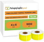 PSBM Thermal Transfer Labels, Yellow, 4x6 Inch, 4 Rolls, 1000 Labels/Roll, 3 Inch Core, Perforated, Must Have Thermal Ribbon (Not Included)
