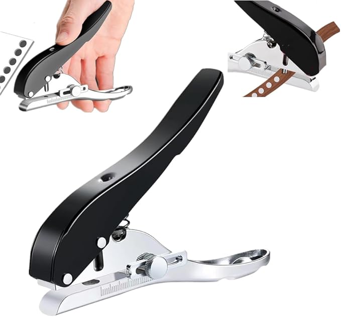 5/16 inch-8mm Heavy Duty Hole Puncher Round Single Hole Punch Badge Hole Punch Paper Punch Portable Hand Held Long Hole Puncher for Craft Paper Plastic Cardboard Business Card Photos-Black