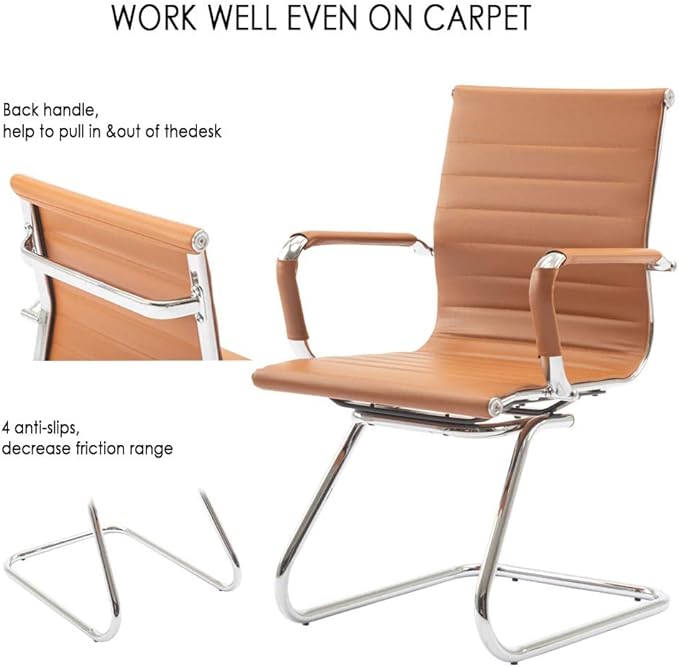 Office Desk Chair Set of 8,No Wheels PU Leather Computer Chairs Mid Back Guest Chairs with Seld Base for School/Reception/Conference/Waiting Room,Terracotta