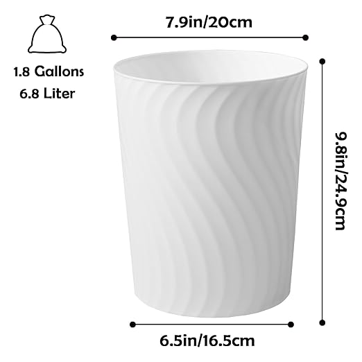 YGJT Small Trash Can, 3 Pack 1.8 Gallons Bathroom Trash Can, Slim Waste Basket, Round Garbage Can, Plastic Trash Bin for Kitchen, Dorm, Bedroom, Office, Living Room, Study, Compact Spaces(White)