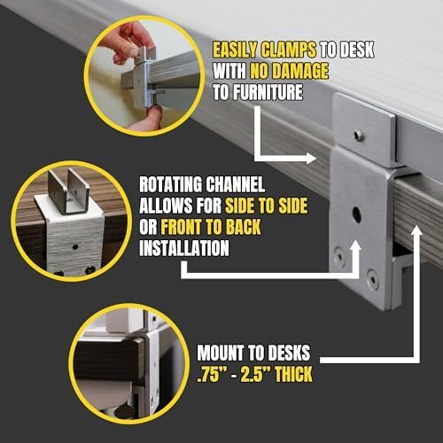 OBEX Polycarbonate Office Desk Mounted Privacy Screen Adjustable Table Top Panel Divider, Universal Aluminum Bracket-USA Made, 18" x 24", White