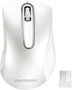 memzuoix 2.4G Wireless Mouse, 1400 DPI Computer Mice with USB Receiver, Portable Wireless USB Mouse Battery Powered Cordless Mice for Laptop, PC, Desktop, 5 Buttons (White)