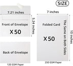 Wishop 50 Pack Self-Adhesive Envelopes with Fold Cards for Wedding Invitations, Greeting Cards, Baby Shower, Letter Mailing (White, 5x7)