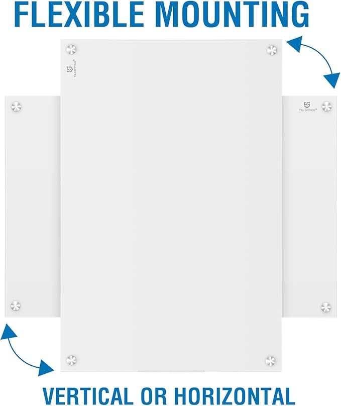 TSJ OFFICE Glass Dry-Erase Board - 36 x 24 Inches Brilliance White Magnetic Glass Whiteboard, Wall Mounted Large Frameless White Board for School, Home & Office