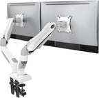 HUANUO Dual Monitor Stand - Full Adjustable Monitor Desk Mount Swivel Vesa Bracket with C Clamp, Grommet Mounting Base for 13 to 32 Inch Computer Screens - Each Arm Holds 4.4 to 19.8lbs - White