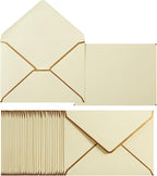 50 Pack A6 Envelopes Cream Color 4x6 Self-Adhesive V Flap Envelopes with Gold Border for Office, Greeting Card, Wedding, Graduation, Baby Shower, Parties, Invitations (Cream Color, 4.75x6.5)