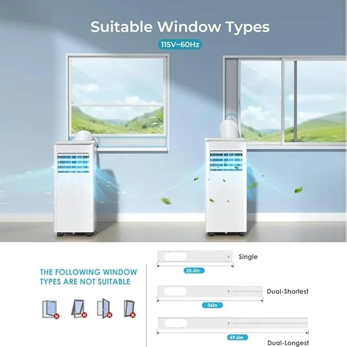 Portable Air Conditioner 8000 BTU (ASHRAE), 3-in-1 Mode AC Cools Up to 350 Sq. Ft., LED Display & Remote Control, 24H Timer, AC Unit with Window Kits for Bedroom/Dorm/Office(White)