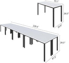 Bonzy Home Conference Tables 18ft Office Computer Desk for Meeting Room Study Writing Printer Table Meeting Seminar Table for 20 People Rustic Modern White 8PCS 220.4"x47.2"x29.5"