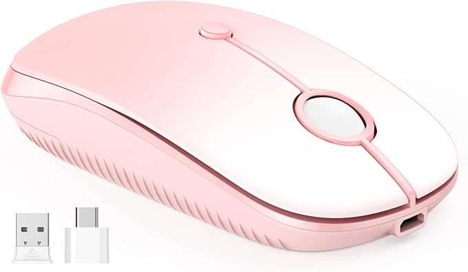 VssoPlor Type C Wireless Mouse, USB C MacBook Wireless Mouse Dual Mode 2.4G Cordless Mice with Nano USB and Type C Receiver Compatible with PC, Laptop, MacBook, ipad-Gradient Pink