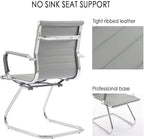 Office Desk Chair Set of 6,No Wheels PU Leather Computer Chairs Mid Back Guest Chairs with Seld Base for School/Reception/Conference/Waiting Room,Grey