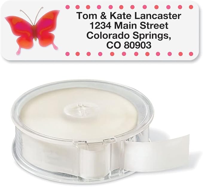 Watercolor Butterflies Rolled Personalized Return Address Mailing Labels with Dispenser, Set of 250, 5 Designs, Small ¾ x 2½ Inch Size, Custom Self-Adhesive Sticker Roll, by Colorful Images