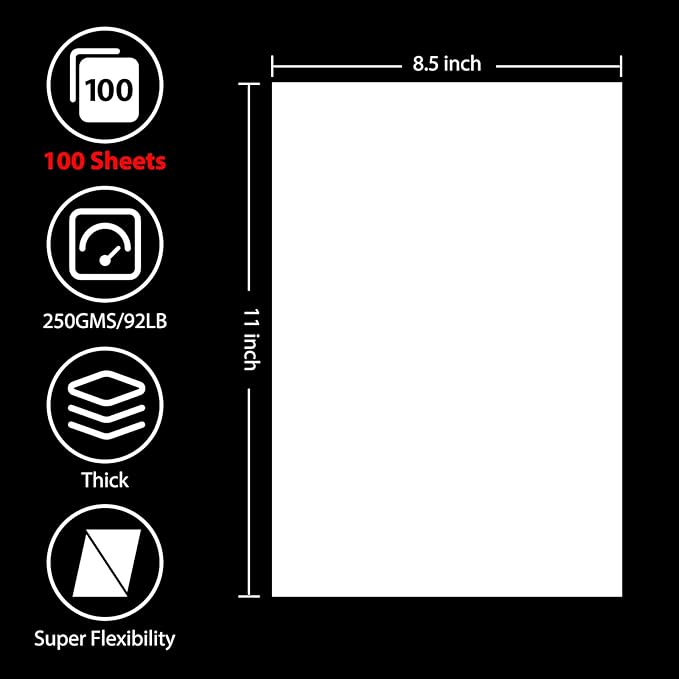 OcePor 100 Sheets White Cardstock 8.5 x 11, 92lb/250gsm Card Stock Paper, Thick Printer Cardboard Paper, Heavy Cardstock for Invitation, Resume, Certificate, Business Cards, Office