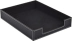 Leather 1-Layer Letter Tray Stackable File Document Tray,A4 Paper Case Rack Desk Office Supplies Organizer Holders,Desktop Organization, Pen Mail Magazine Storage Box(Black)